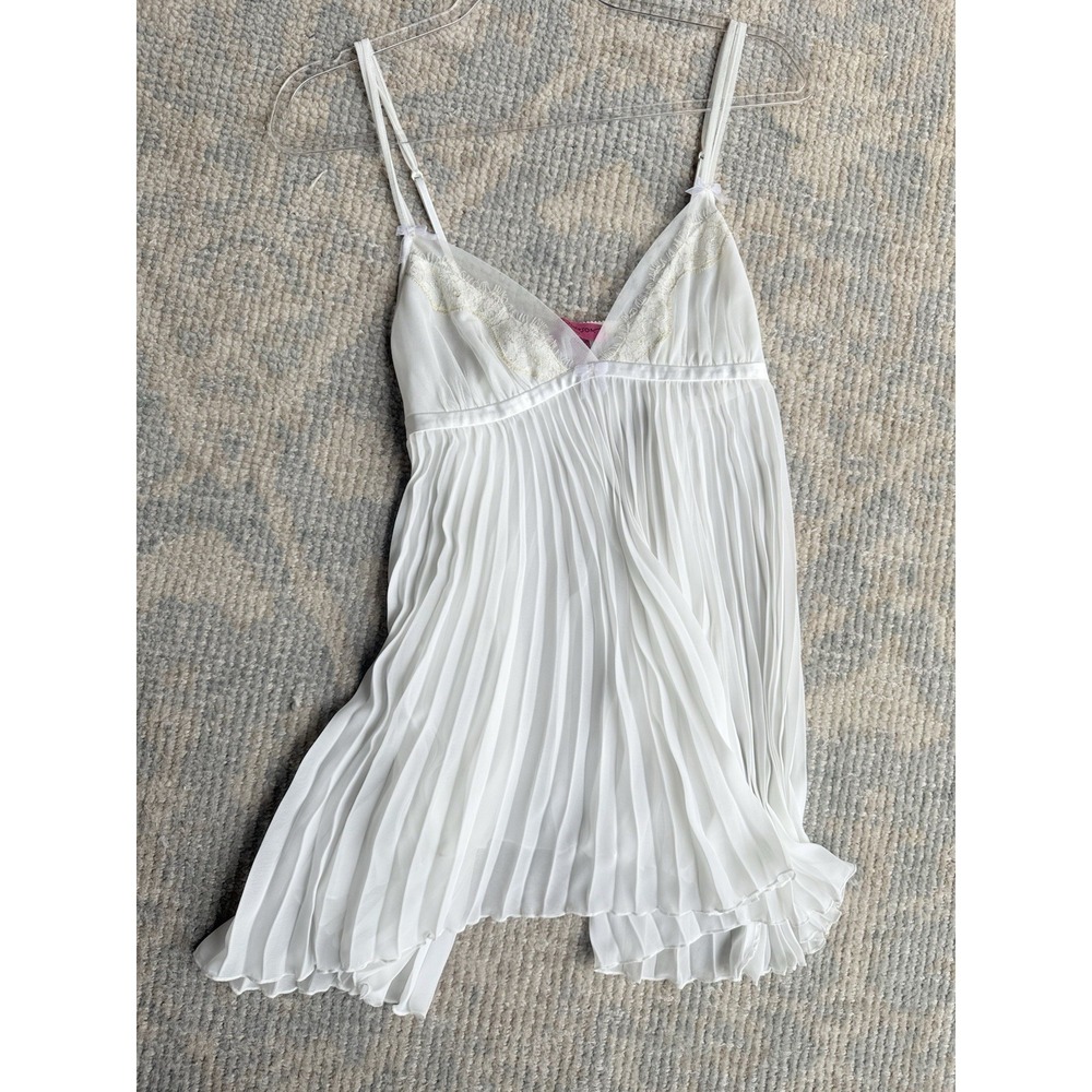 Betsey Johnson Intimates‎ Pink Babydoll Dress Ruffle Trim Green Ribbon Y2K Sz M